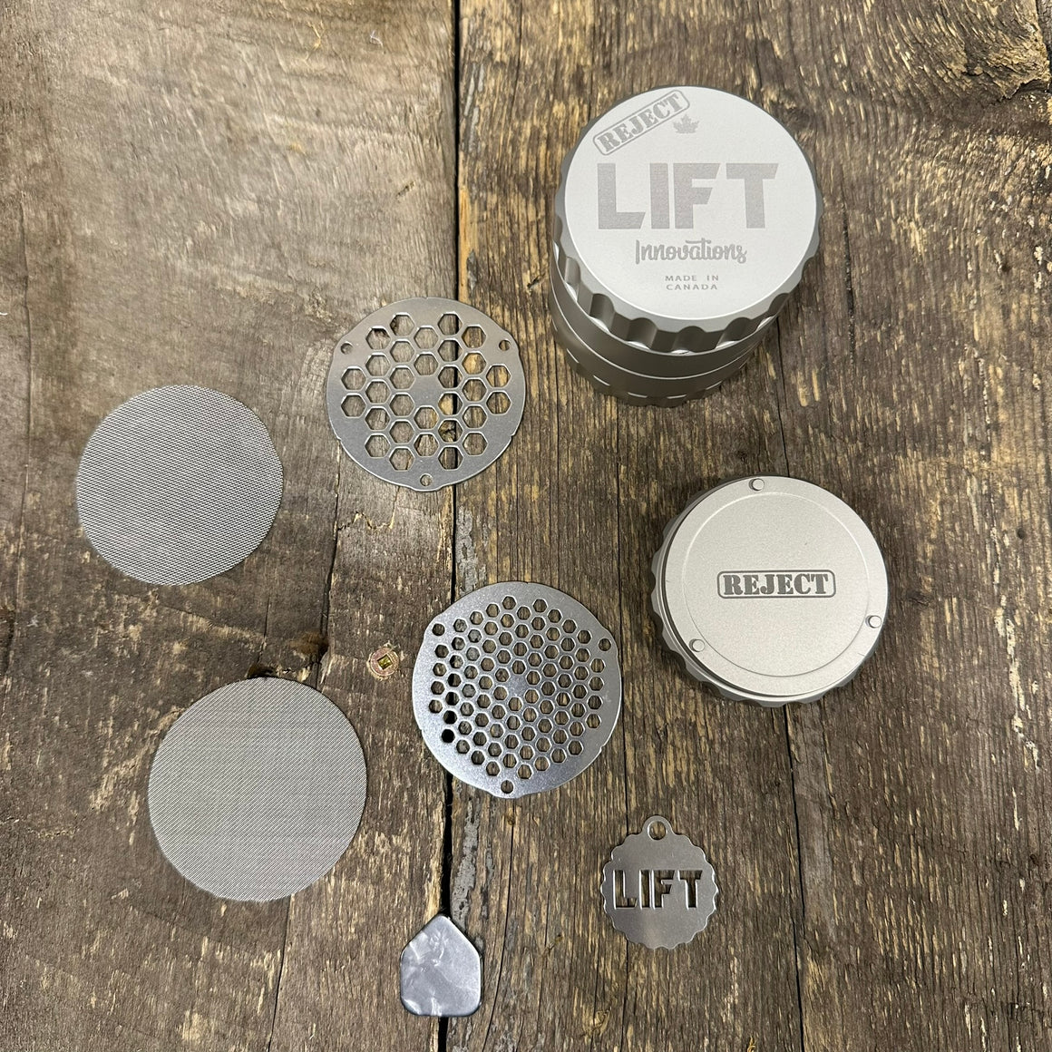 REJECT 4 Piece SLIVER Grinder With Accessories LIFETIME WARRANTY Made with parts that have a scratch, dent or off color