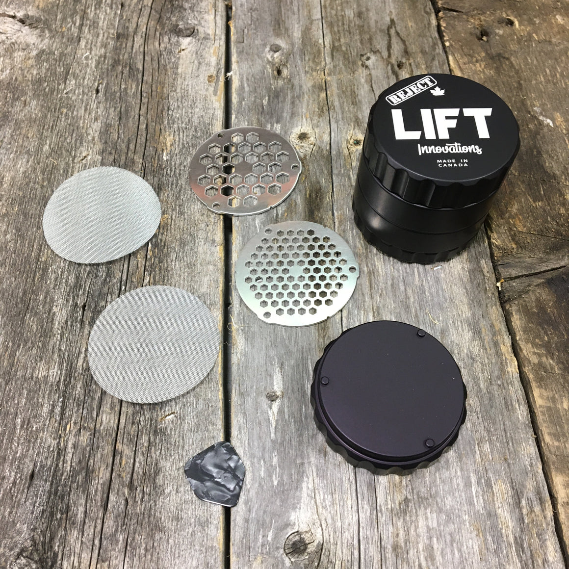REJECT 4 Piece BLACK Grinder With Accessories LIFETIME WARRANTY Made with parts that have a scratch, dent or off color